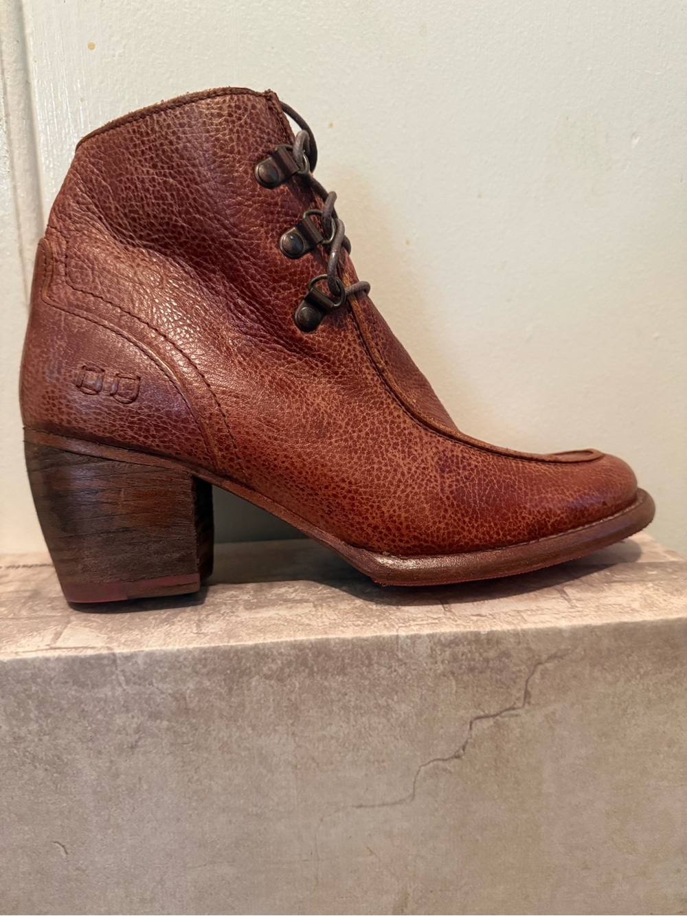 BED|STÜ Mage Cognac Leather Lace-Up Ankle Boots – Size 7 – New with Box